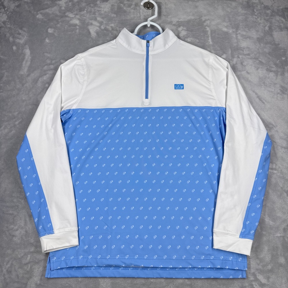 GOOD GOOD Fighting For Par 1/4 Zip Pullover Mens M White Blue Colorblock AOP